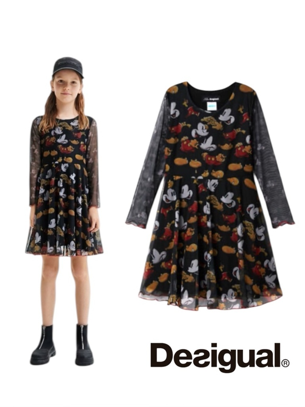 DESIGUAL Black Tulle Mickey Mouse Dress Girls Size 5/6